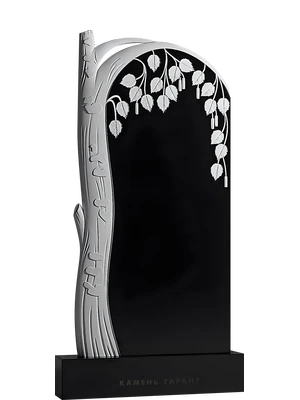 Памятник из черного гранита с резной березой